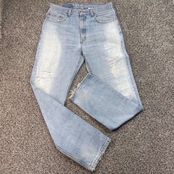 Vintage Levi's 505 Men's 33x33 Jeans Regular Fit Straight Light Wash Distressed